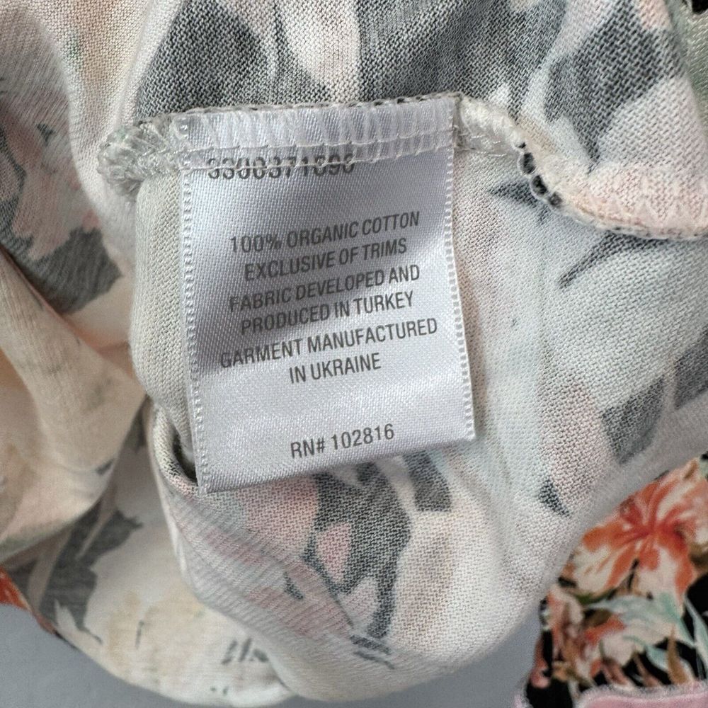 Garnet‎ Hill XLarge Black Pink Orange Floral Cotton Cross Front Long Sleeve Top - Picture 3 of 5